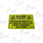 TARGA  Alluminio GIALLO “PERICOLO – Mani e piedi  ” Misura 360x205x1mm – 2 fori